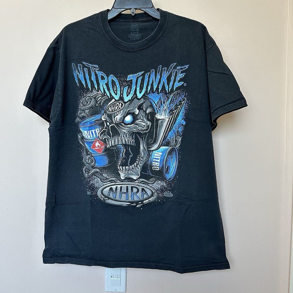 NRHA T Shirt Men’s XL Unisex Nitro Junkie Graphic Black Short Sleeve Car Racing